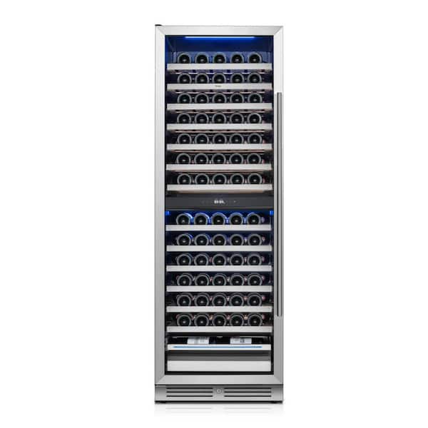 24 in. Dual Zone 154-Bottle Wine Cooler Refrigerator Built-in /Freestanding in Stainless Steel (Left-Hinged)