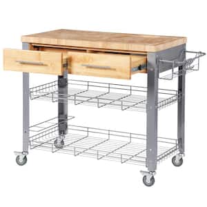 Stadium Natural Wood Kitchen Cart with Storage