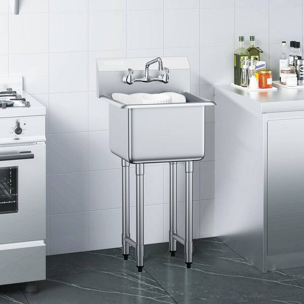 Stainless Steel Prep & Utility Sink 1 Compartment Free Standing Small Sink 18 x 41 in. Commercial Single Bowl Sinks