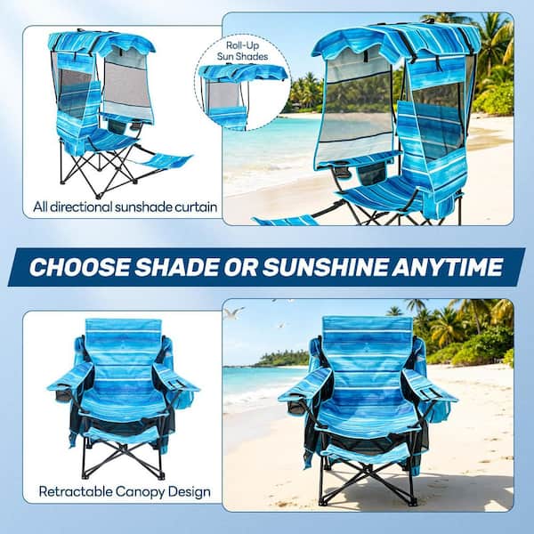 BOZTIY Beach Chair with Canopy Shade and Foot Rest, Portable