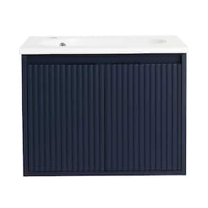 24.00 in. W x 18.20 in. D x 18.20 in. H Single Sink Wall Mounted Bath Vanity in Navy Blue with White Resin Top