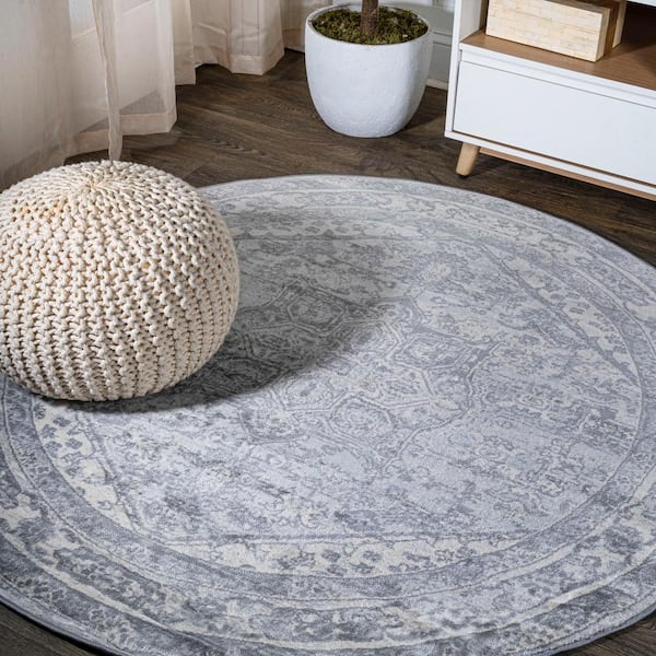 JONATHAN Y Modern Persian Vintage Medallion Light Gray/Ivory 6' Round Area Rug