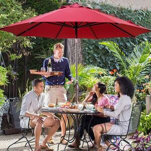 9 ft. Market Patio Umbrella Steel Pole with Auto Tilt and Crank, Red (8-Ribs)