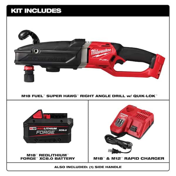 M18 FUEL 18V Lith-Ion Brushless Cordless GEN 2 SUPER HAWG 7/16 in. Right Angle Drill w/ FORGE 8. 0Ah Battery & Charger