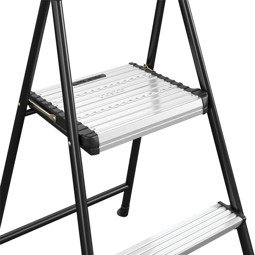 Compact 40.75" Black Foldable Steel Step Stool with Rubber Grip