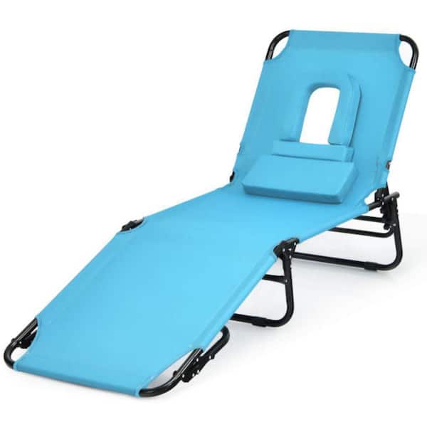 Alpulon Turquoise 1-Piece Metal Folding Outdoor Chaise Lounge Chair with Adjustable Back