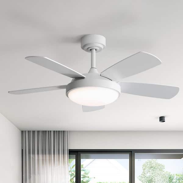 42 in. Indoor Modern 5-Blade Noiseless White Downrod Ceiling Fan with Light Kit, 6-Speed DC Remote Control