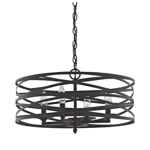 Titan Lighting Vorticy 4-Light In Oil Rubbed Bronze Chandelier with Metal Shade
