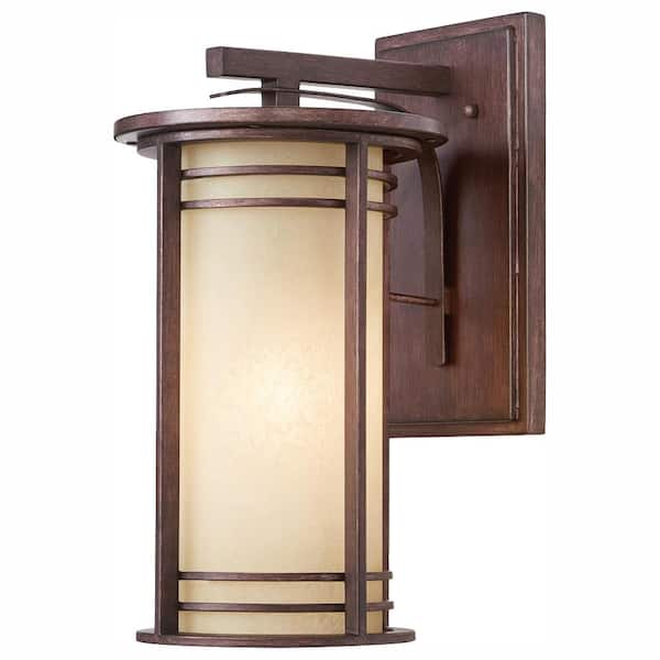 Home Decorators Collection 17.5 in. 1-Light Bronze Outdoor Wall Lantern Sconce with Amber Glass