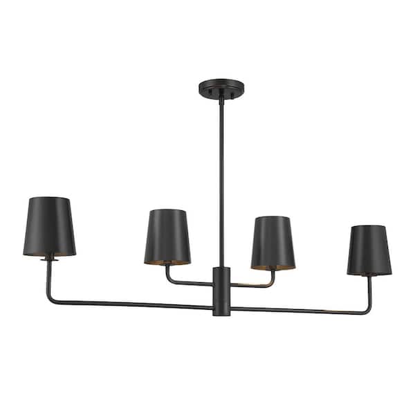 Savoy House Meridian 17.25 in. W x 10in. H 4-Light Matte Black Contemporary Linear Chandelier with Metal Shades