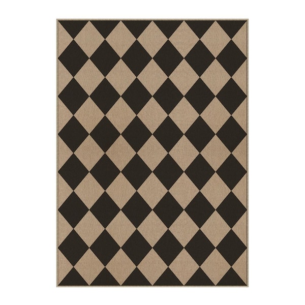 Diamond Grid Linen-look Black/Brown 3 ft. x 5 ft. Checkered Area Rug