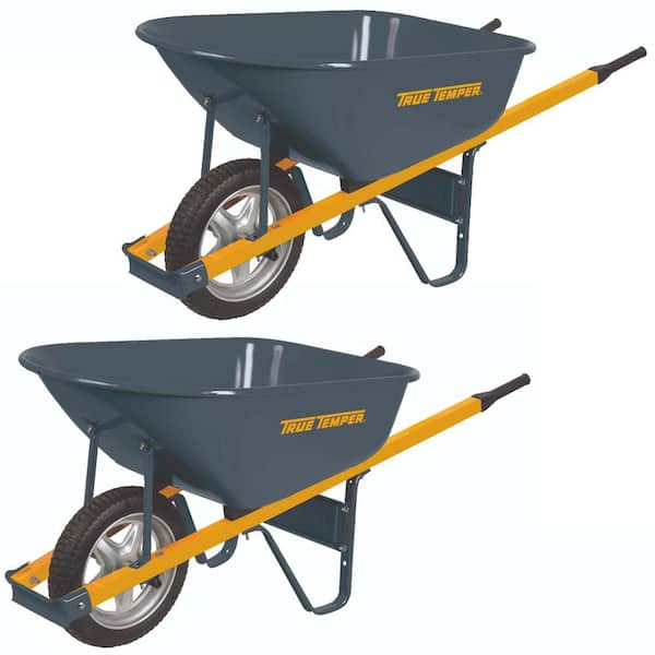 True Temper 6 cu. ft. Wheelbarrow with Steel Handles and Flat Free Tire (Pack of 2)