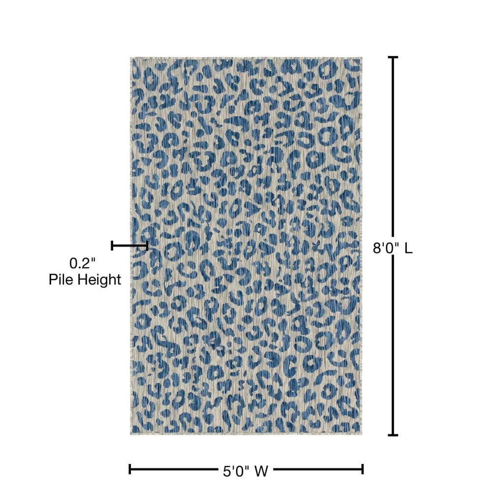 Modern Abstract Blue Outdoor Rug 5' x 8' Synthetic Flatweave