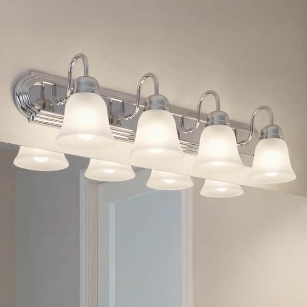 Independence 30 in. 4-Light Chrome Traditional Bathroom Vanity Light with Frosted Glass Shade