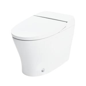11.8 in. 1-Piece 1.28 GPF Dual Flush Elongated Smart Toilet in White with Foot Sensor and Knob Control