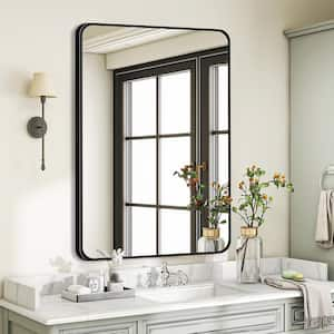 20 in. W x 30.2 in. H Rectangular Aluminum Frame Square Black Wall Mirror