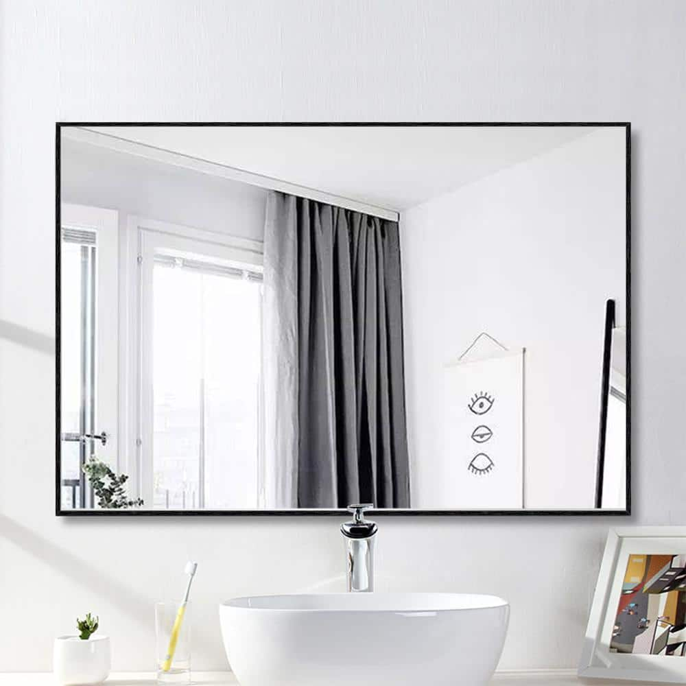 NEUTYPE Medium Rectangle Black Hooks Contemporary Mirror (36