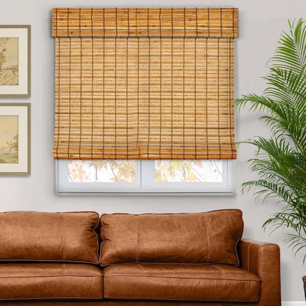 Natural Woven Light Filtering Cordless Bamboo Roman Shades for Windows, 31 in. W x 72 in. L, Honey Wheat