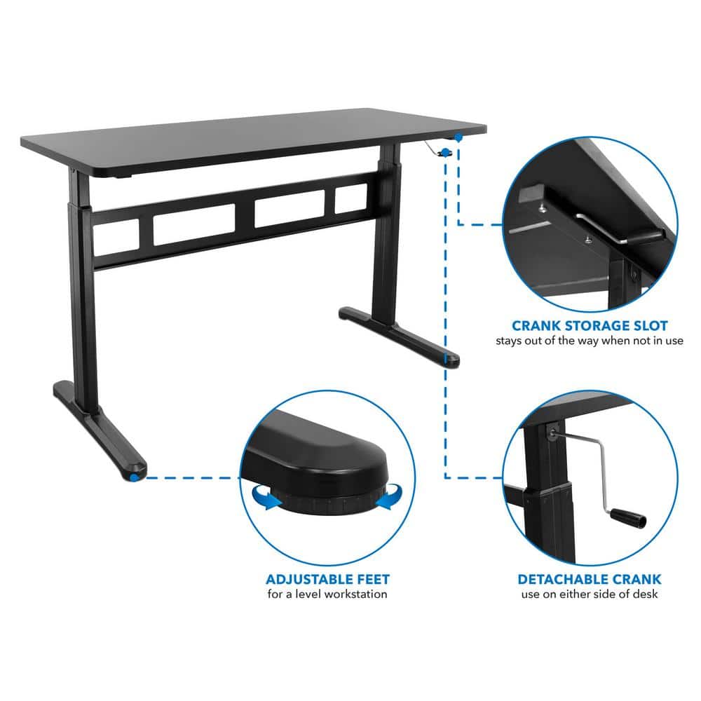 ErgoFlex 54'' Black Steel Manual Height Adjustable Desk