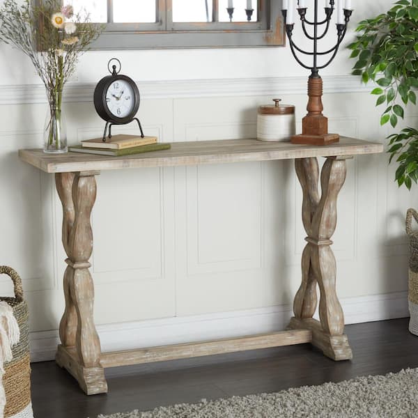 Litton Lane 48 In Brown Extra Large Rectangle Wood Console Table With Distressed Accents 040353 The