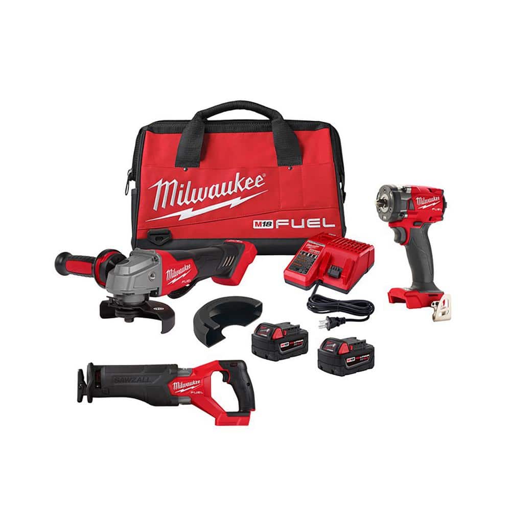 Milwaukee M18 FUEL 18V Lithium-Ion Brushless Grinder & 3/8 in. Impact Wrench Combo Kit (2-Tool) with SAWZALL Reciprocating Saw -  2991-22-sawzall
