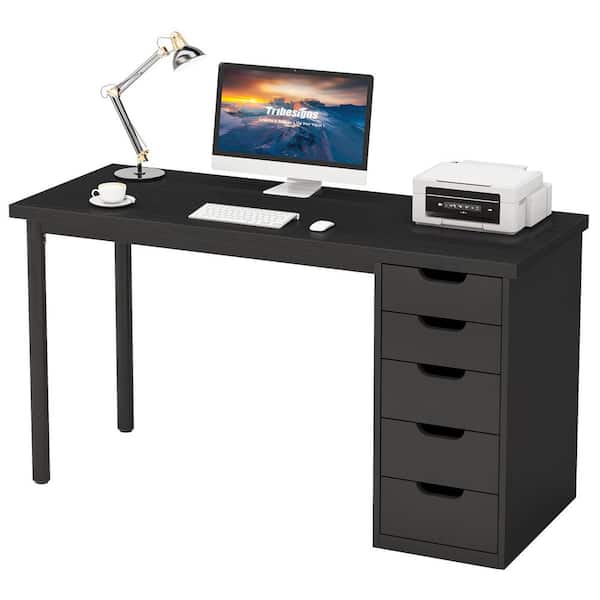 Havrvin 47 in. Rectangular Black 5-Drawer Computer Desk, Modern Study Writing Table for Home Office