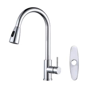 Single Handle Pull Out Sprayer Kitchen Faucet Deckplate Included with Soap Dispenser in Chrome