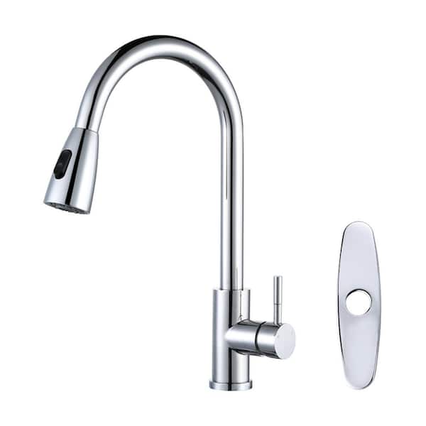 ARCORA Single Handle Pull Out Sprayer Kitchen Faucet Deckplate Included with Soap Dispenser in Chrome