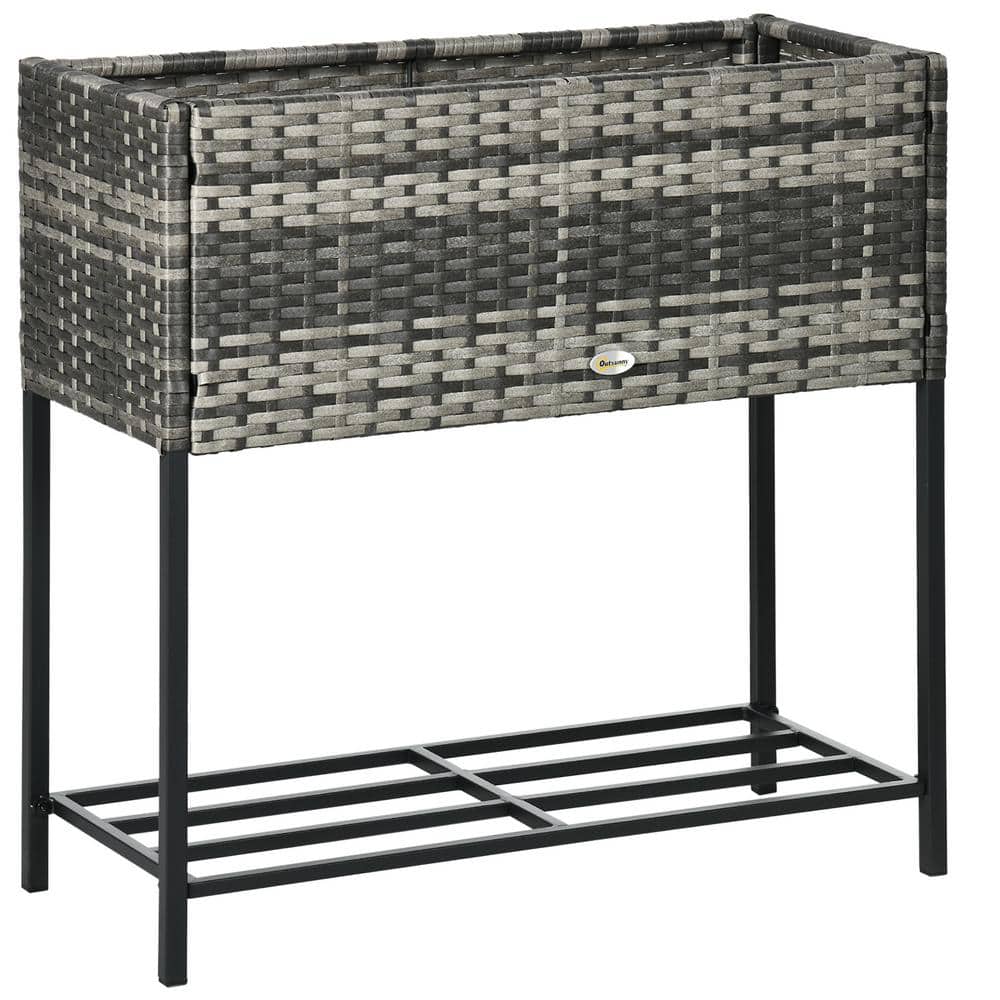 Gray Elevated Rattan Wicker Garden Bed with Metal Frame
