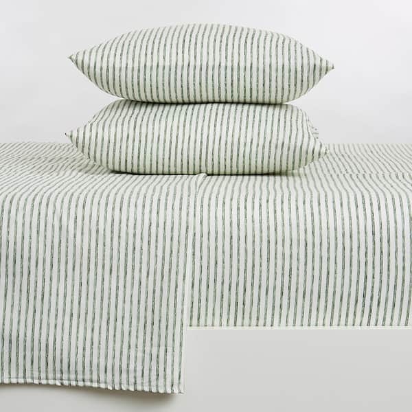 FRESHFOLDS 4-Piece Seafoam Premium Soft Striped Microfiber Queen Sheet Set