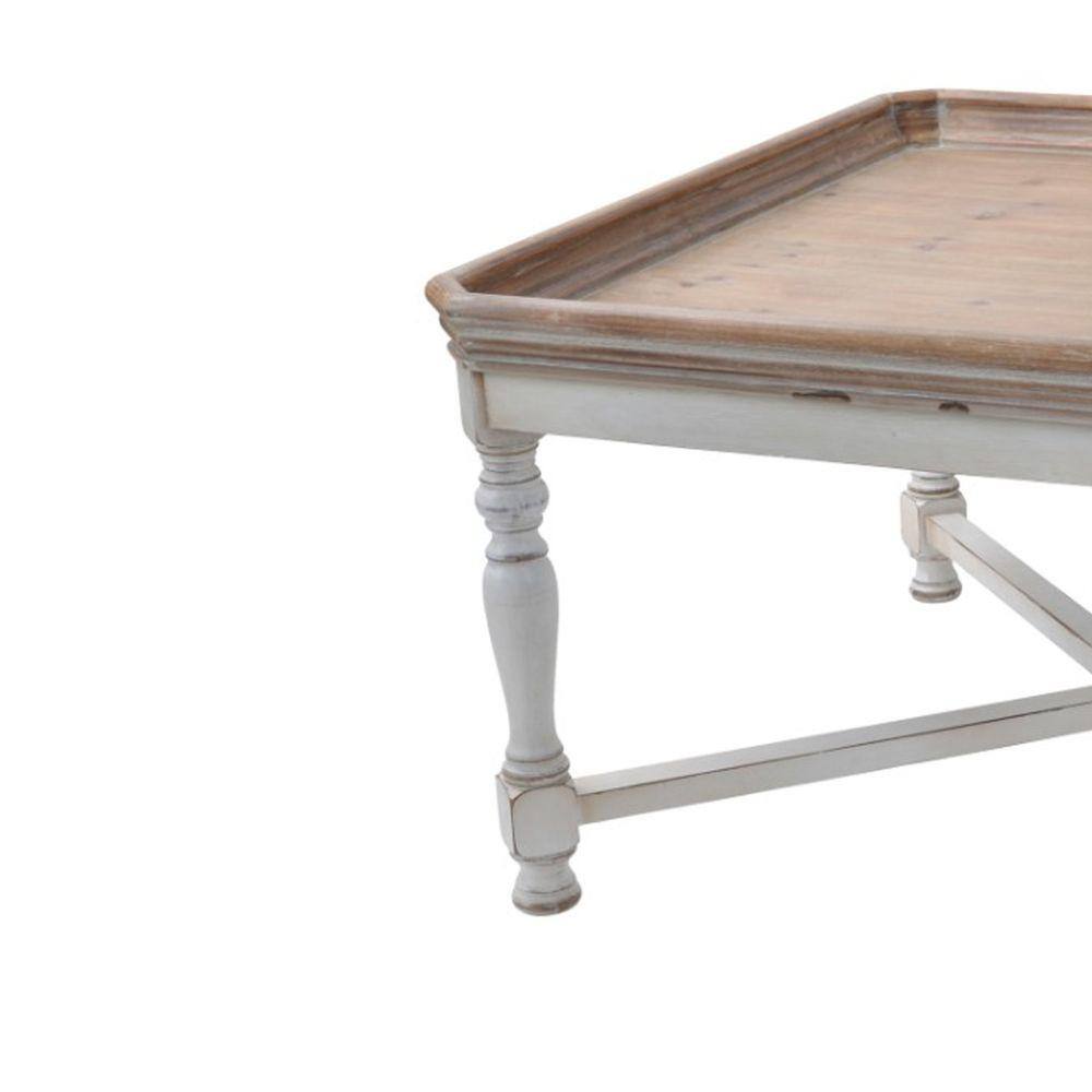 Whitewashed Brown and Creamy White Square Wooden Coffee Table