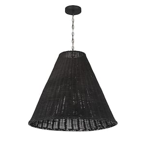 60-Watt 1 Light Black Woven Woven Pendant Light with Rattan Shade