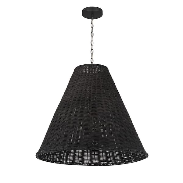60-Watt 1 Light Black Woven Woven Pendant Light with Rattan Shade