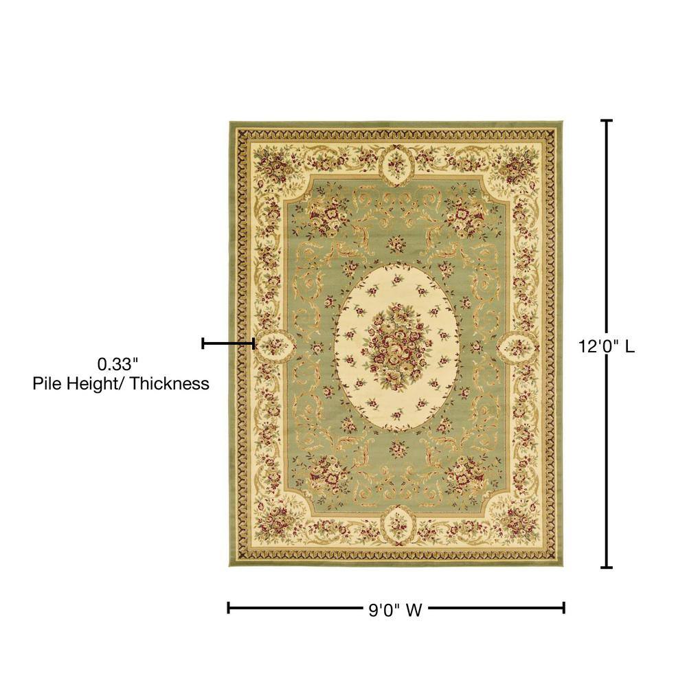 Green and Beige Floral Rectangular Synthetic 9' x 12' Area Rug