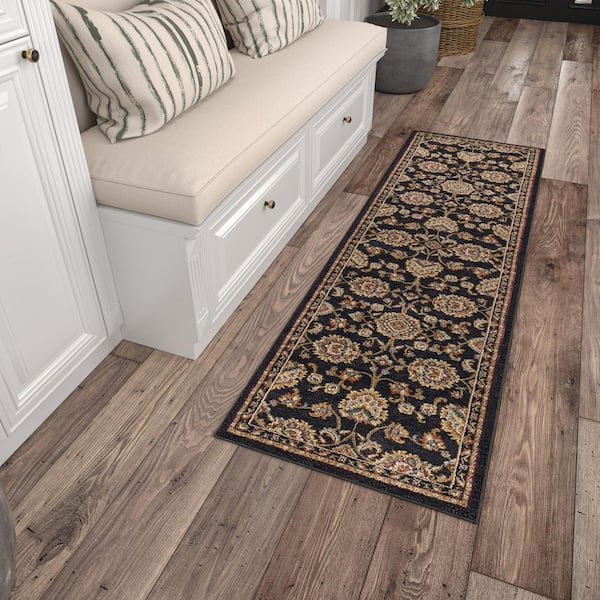 Sensation Border Black 2 ft. x 10 ft. Indoor Runner Rug