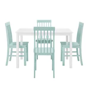 5-Piece Modern Farmhouse Dining Room Set - Solid White/Sage