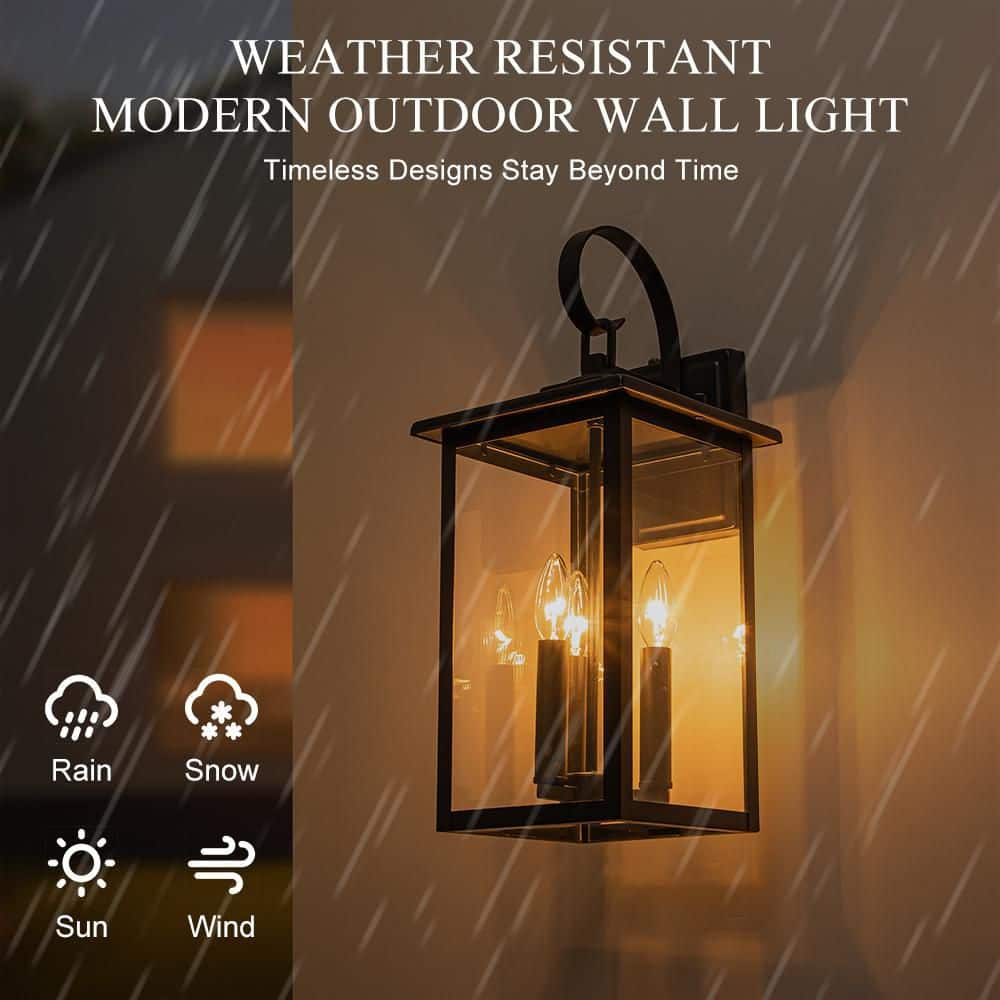 El campo 19.7 in. 3-Light Matte Black Dusk to Dawn Hardwired Outdoor Wall Lantern Scone with Panel Clear Glass (1-Pack） price history on PriceWatchPro