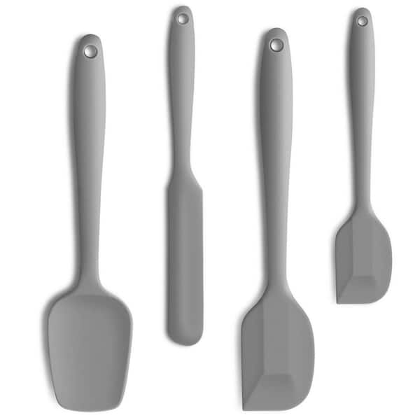 4-Piece Flexible Heat Resistant Silicone Spatula Set with Stainless Steel Core for Baking and Cooking, Gray