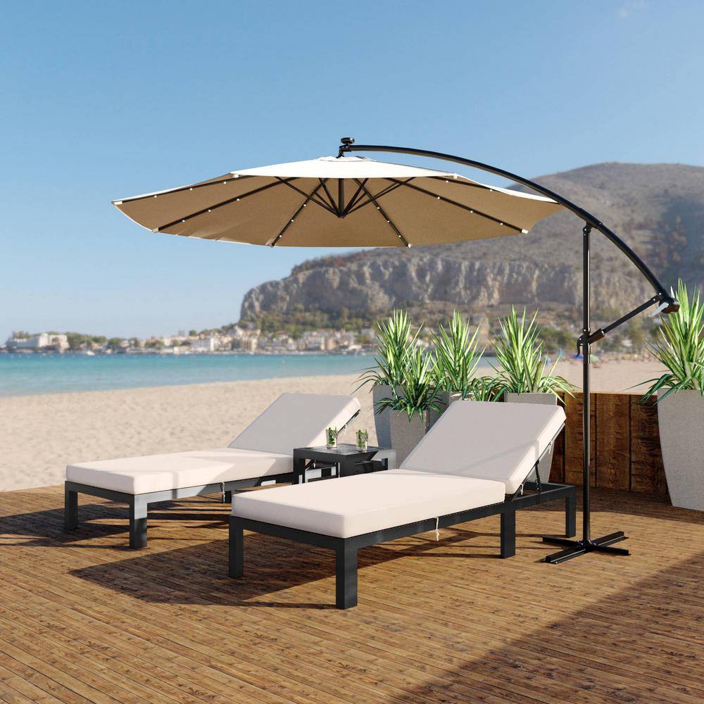 Chelsea Beige Aluminum Outdoor Chaise Lounge with Cushions and Side Table