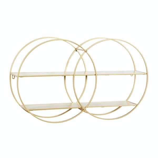 CosmoLiving by Cosmopolitan 30 in.  x 18 in. Gold Round 2 Shelves Metal Wall Shelf