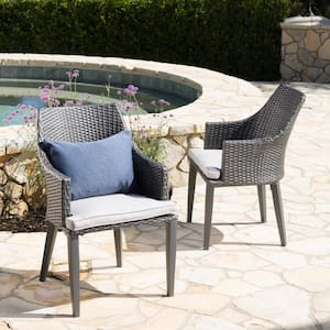Ansley Grey Stationary Faux Rattan Outdoor Dining Chair with Light Grey Cushions (2-Pack)