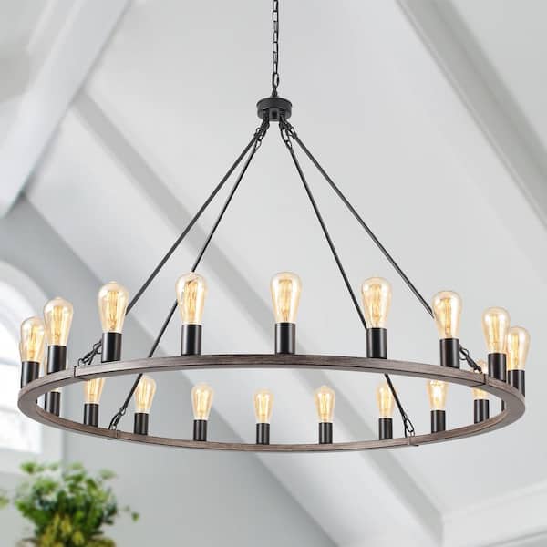 ZJVAIVE 20-Light Brown Circle Candle Design Wagon Wheel Chandelier Linear Chandelier Lighting for Dining Room