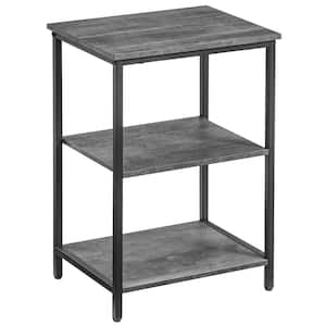 3-Tier Small Table, 11.8 in.W End table, Grey, 22.8 in. H Rectangle Wood Bookshelves with Metal Frame, Bedside Table