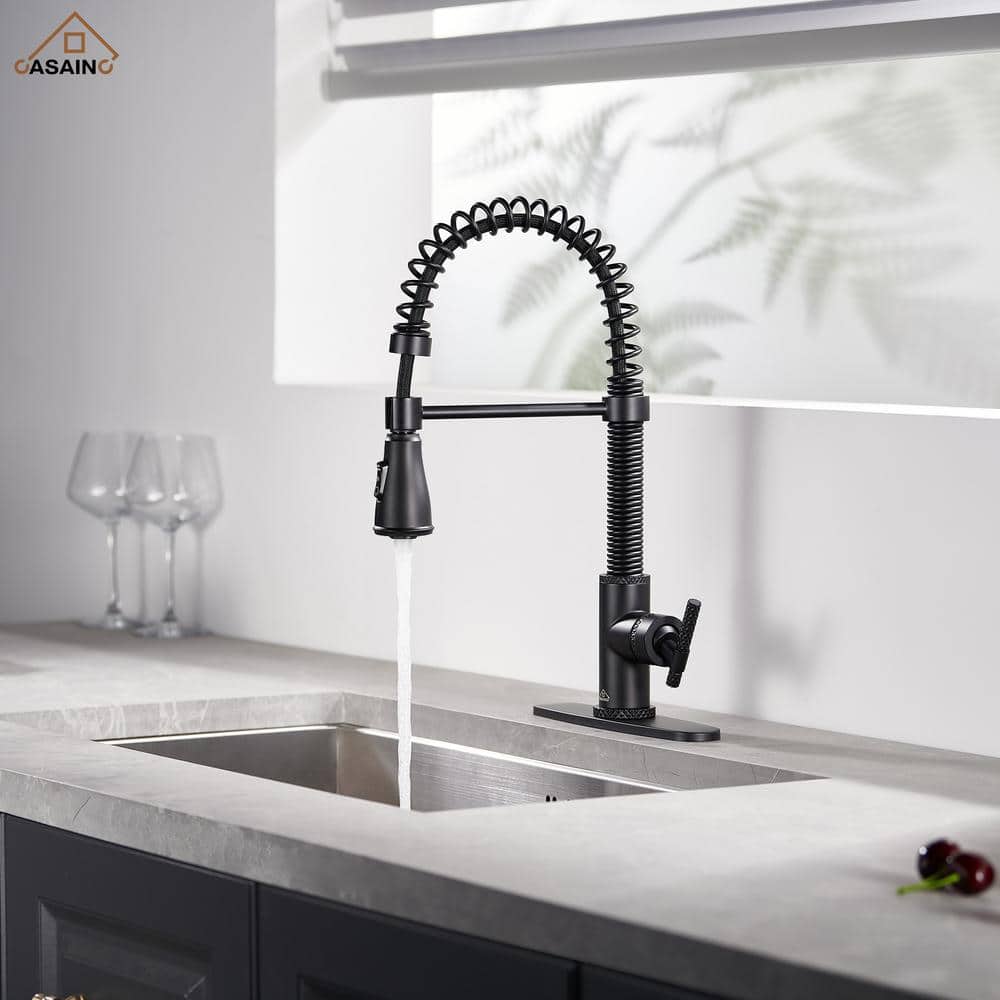 Matte Black Stainless Steel Pull Down Kitchen Faucet with Spray