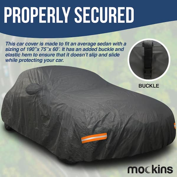 Mockins Extra Thick Heavy-Duty Waterproof Car Cover - 250 G PVC Cotton Lined - 190 in. x 75 in. x 60 in. Black