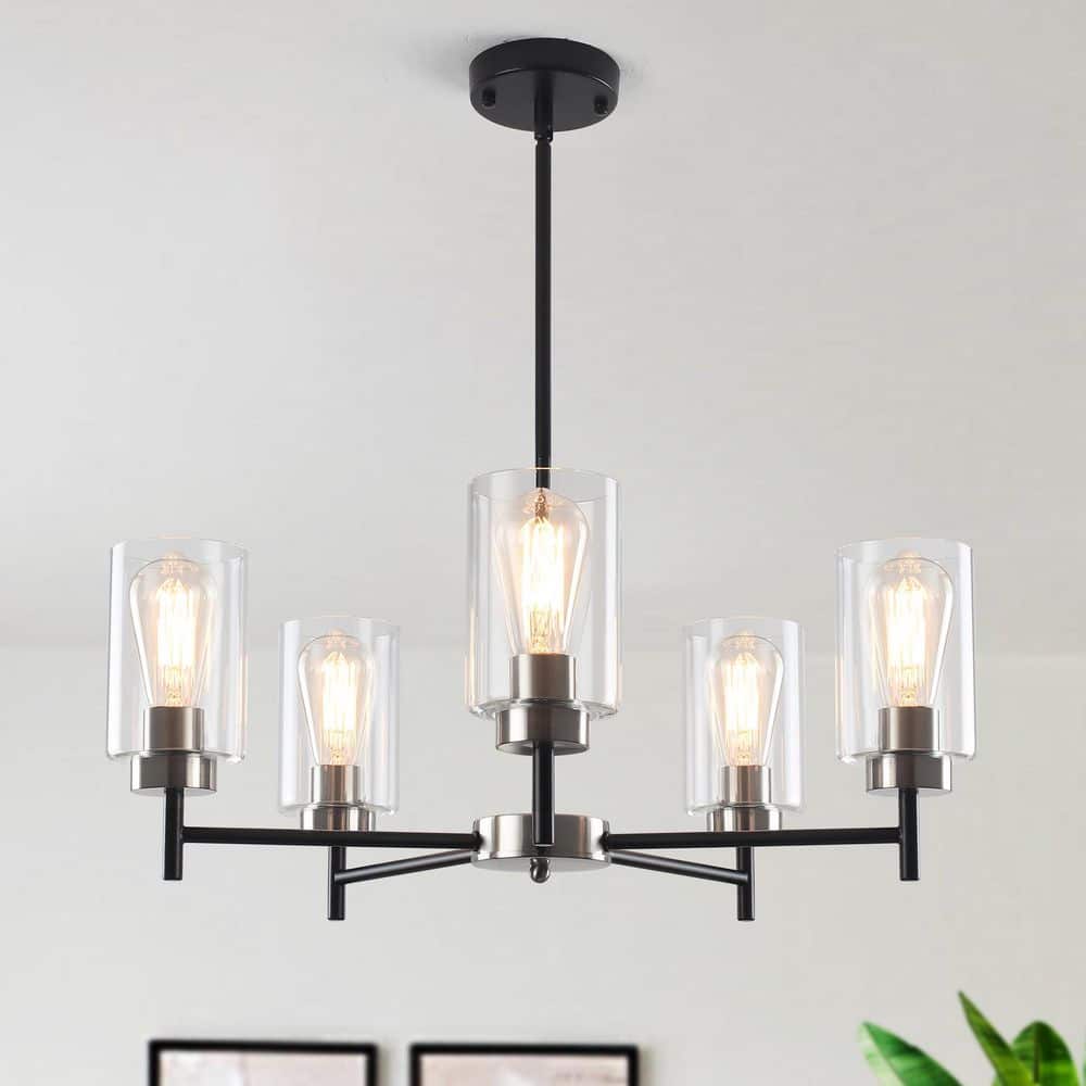 5-Light Black and Nickel Hanging Modern Linear Chandelier Lighting Kitch Island Ceiling Light with Glass Shade price history on PriceWatchPro