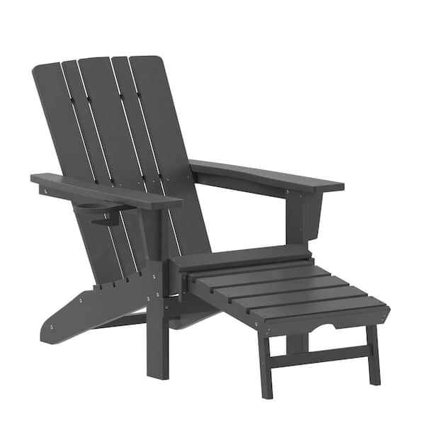 TAYLOR + LOGAN Gray Faux Wood Resin Outdoor Adirondack Chair in Gray