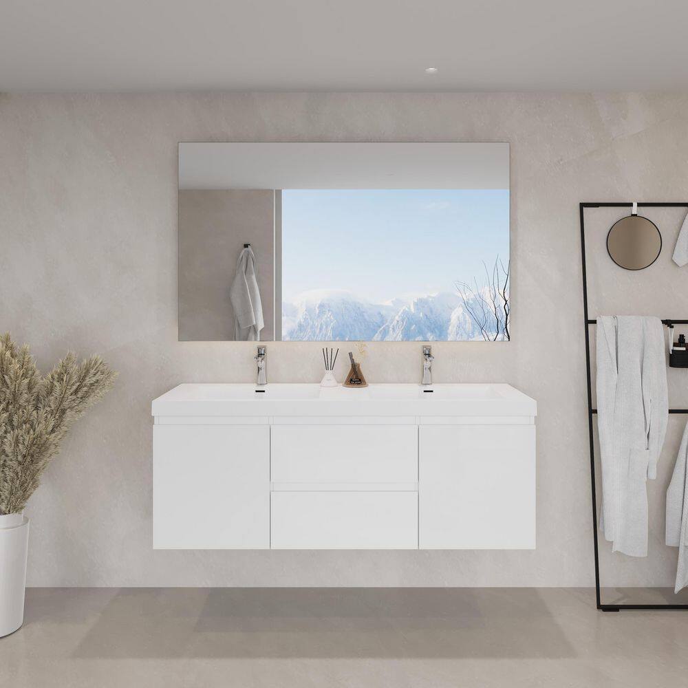 60 in. W Double Sink Floating Bath Vanity in Glossy White with White Solid Surface Sink Top price history on PriceWatchPro