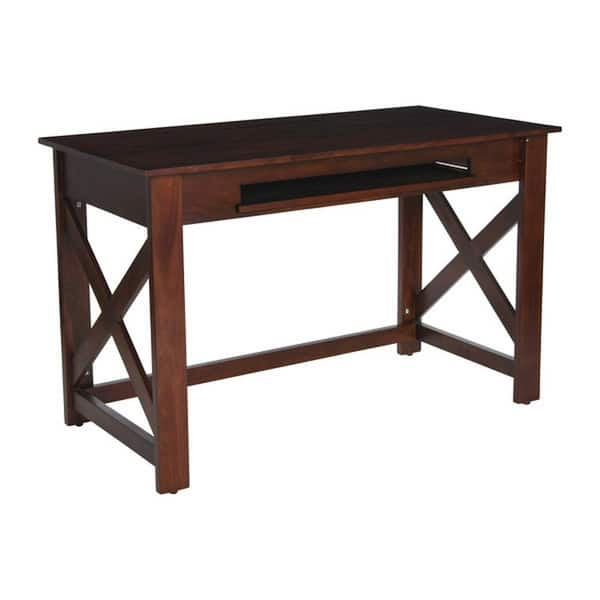 Storied Home 24 in. Rectangular Brown Computer Desk with Keyboard Shelf ...