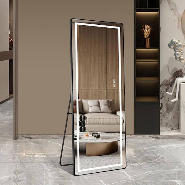 Black 21 in. W x 64 in. H Rectangle LED Aluminum Alloy Thin Framed Full-Length Mirror